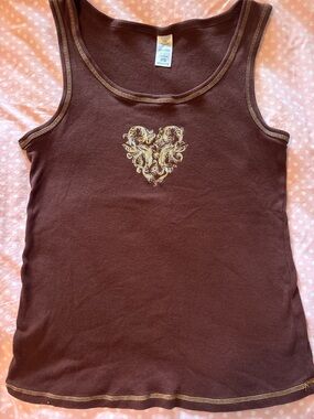 2000’s Brown Gold Heart Y2K Top